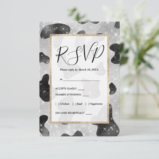 Glamoureus zwarte sparkly Glitter-Koe Afdrukken Informatiekaartje (Staand voorkant)