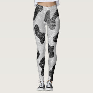 Glamoureus zwarte sparkly Glitter-Koe Afdrukken Leggings
