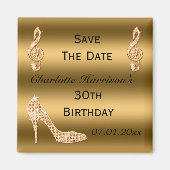 Glamoureuze 30e Save The Date Gold Stiletto Magneet (Voorkant)