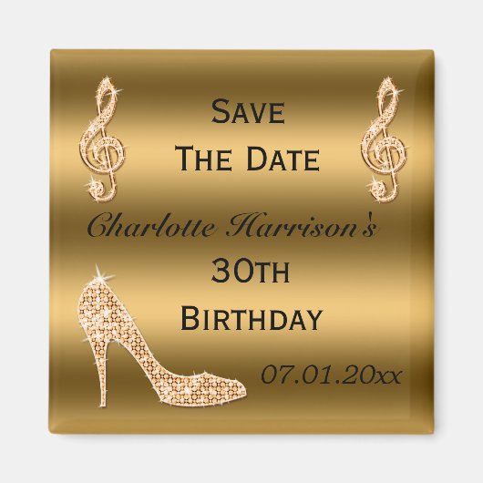 Glamoureuze 30e Save The Date Gold Stiletto Magneet (Voorkant)