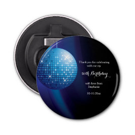 Glamoureuze 50e verjaardag Blue Party Discobal Button Flesopener