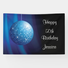 Glamoureuze 50e verjaardag Blue Party Discobal Spandoek