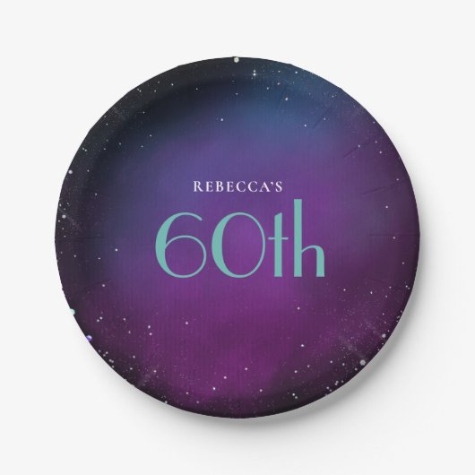 Glamoureuze 60e Verjaardagsfeest Paarse Naam Papieren Bordje (Voorkant)