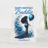 Glamoureuze Afro-Amerikaanse Vrouw Blauwe Verjaard Kaart (Voorkant)