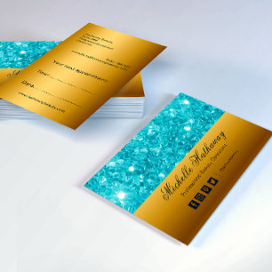 Glamoureuze Aqua Glitter en Gold Beauty Consultant Visitekaartje