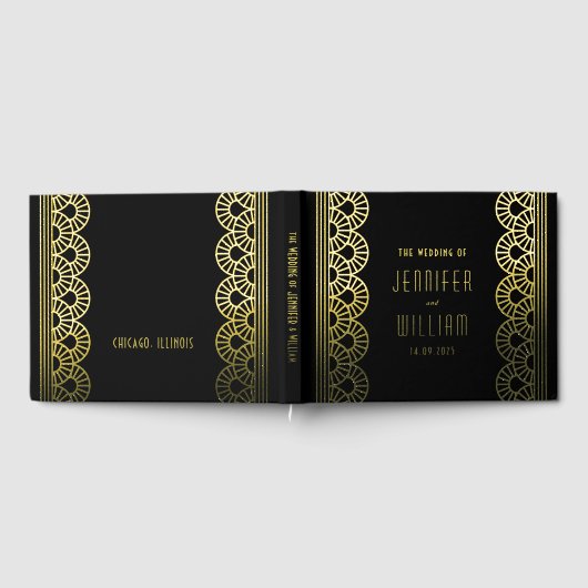 Glamoureuze Art Deco fan bruiloft Gastenboek (Volledig)