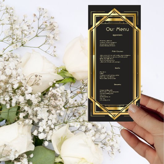 Glamoureuze Art Deco Gold Black DInner Menu