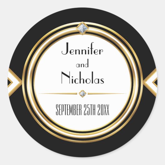 Glamoureuze ArtDeco geometrische bruiloft envelop  Ronde Sticker (Voorkant)