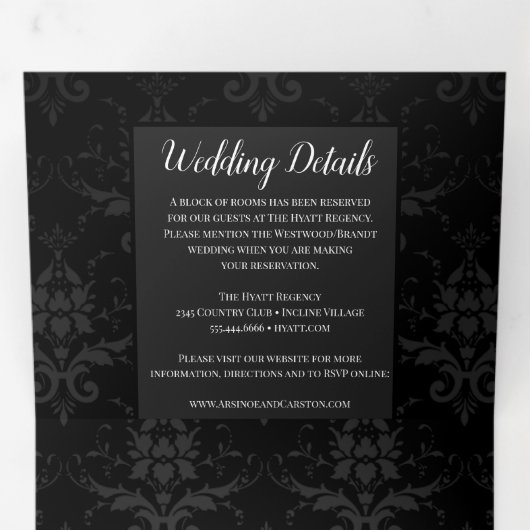 Glamoureuze avondbruiloft drieluik uitnodiging (Binnenzijde eerst)