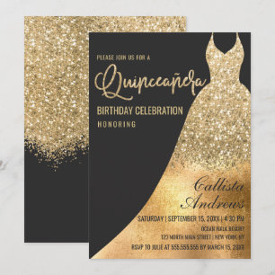 Glamoureuze Black Gold Glitter Jurk Quinceañera Kaart