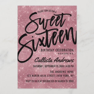Glamoureuze Black Pink Glitter Sequins Sweet 16 Kaart