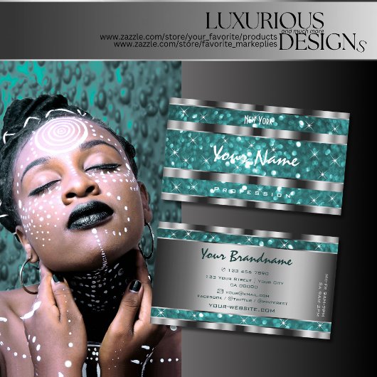 Glamoureuze Blauwgroen Glitter Stars Silver Decor Visitekaartje