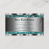 Glamoureuze Blauwgroen Glitter Stars Silver Decor Visitekaartje (Achterkant)