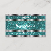 Glamoureuze Blauwgroen Glitter Stars Silver Decor Visitekaartje (Voorkant)
