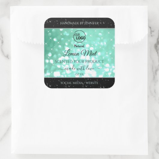 Glamoureuze Blauwgroen Sparkle Glitter Logo — Prod Vierkante Sticker (Tas)