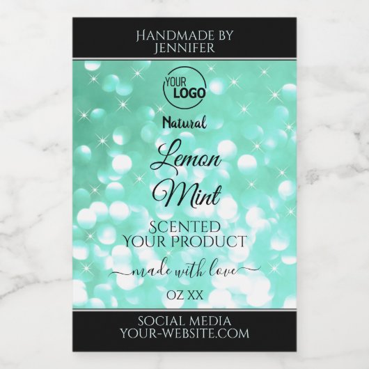 Glamoureuze Blauwgroen Sparkle Glitter Logo — Prod Voedselcontainer Etiket (Enkel label)