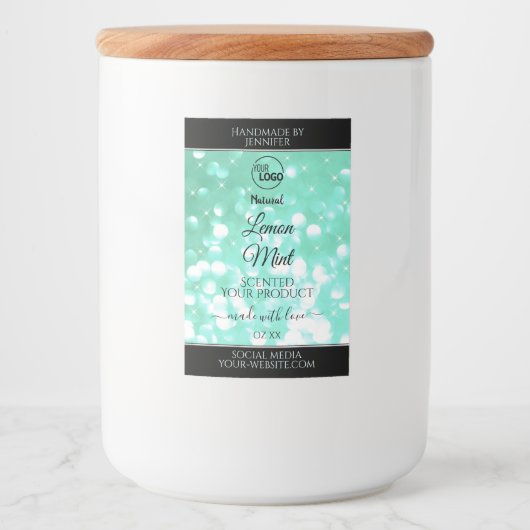 Glamoureuze Blauwgroen Sparkle Glitter Logo — Prod Voedselcontainer Etiket (Voorkant)