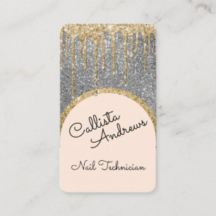 Glamoureuze Bling Silver Glitter Drip Nail Tech Visitekaartje