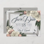 Glamoureuze Bloemenpioenen Ontwerp Save the Date Briefkaart (Voorkant / Achterkant)