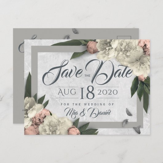 Glamoureuze Bloemenpioenen Ontwerp Save the Date Briefkaart (Voorkant / Achterkant)