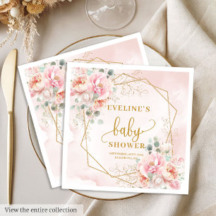 Glamoureuze blozen roze pioenen baby shower partij servet