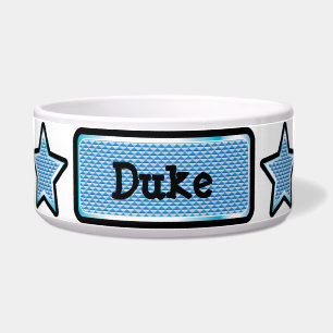 Glamoureuze Blue Bling Stars & Label Pet Bowl Voerbakje