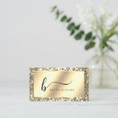 Glamoureuze Champagne Gold Glitter Script Monogram Visitekaartje (Staand voorkant)