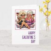 Glamoureuze dames op Galentine's Day Oude Dames Kaart (Gele Bloem)