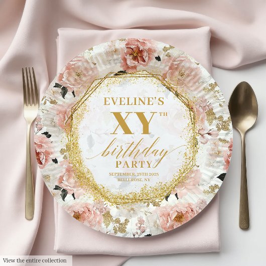 Glamoureuze Dusty Pink Floral Verjaardagspapier Bo Papieren Bordje