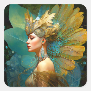 Glamoureuze Fairy Vrouw Fantasy Kunst Vierkante Sticker
