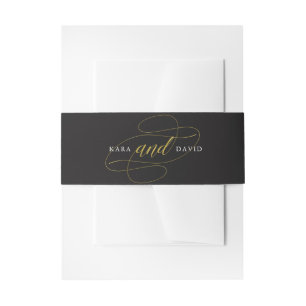 Glamoureuze Faux Gold op Black Classic Wedding Uitnodigingen Wikkel
