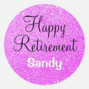 Glamoureuze gelukkige pensioen paarse glitter glan ronde sticker