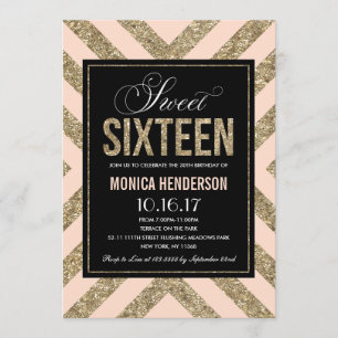 Glamoureuze Glans   Sweet Sixteen Feest Uitnodigin Kaart