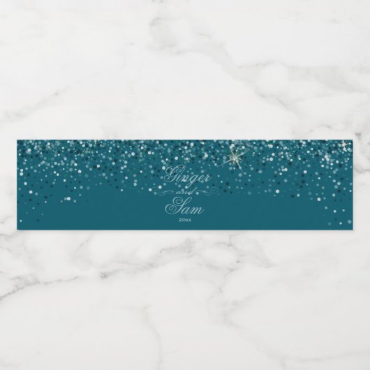 Glamoureuze glitter, Blauwgroen Waterfles Etiket (Enkel label)