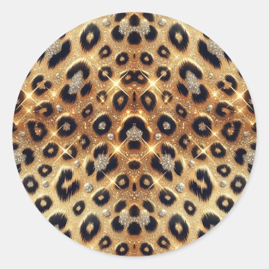 Glamoureuze goud-zwarte luipaard cheeta-print  ronde sticker (Voorkant)