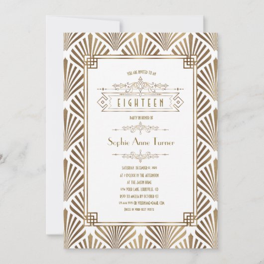Glamoureuze Gouden Art Deco Great Gatsby 18e Verja Kaart (Voorkant)