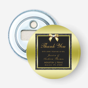 Glamoureuze Gouden Boog & Zwarte Glitter Bruiloft Button Flesopener