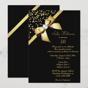 Glamoureuze Gouden Confetti & Jewel Bow 50e Verjaa Kaart
