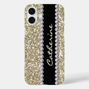 Glamoureuze gouden glitter en Pareltjes, gepersona iPhone 16 Plus Hoesje