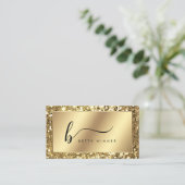 Glamoureuze Gouden Glitter Luxe Script Monogram Visitekaartje (Staand voorkant)