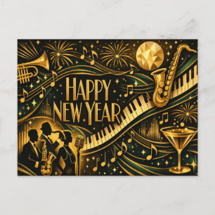 Glamoureuze Gouden Jazz Art Deco Nieuwjaar Feestdagenkaart