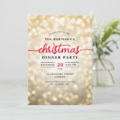 Glamoureuze gouden lichten Kerst dinerfeest Kaart (Staand voorkant)