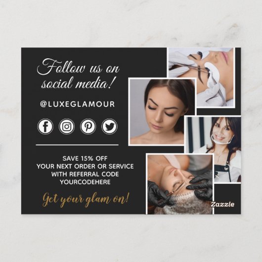 Glamoureuze Gouden Oog Wimper Wenkbrauw Bar 4-Foto Briefkaart (Achterkant)