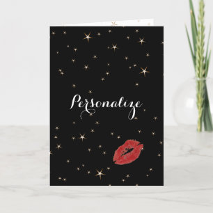 Glamoureuze Gouden Sterren met Rode Lippenstift Ku Kaart
