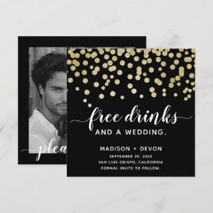 Glamoureuze Grappige Gouden & Zwarte Glitter Foto Save The Date