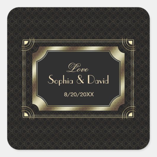 Glamoureuze Great Gatsby Gouden Zwarte Art Deco Tr Vierkante Sticker (Voorkant)