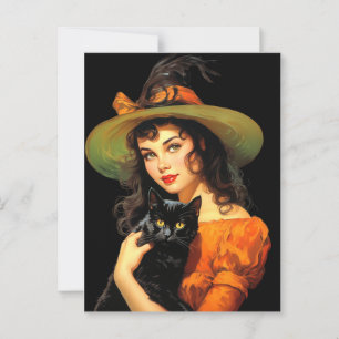 Glamoureuze Heks Oude Halloween Pin-up Kunst Briefkaart