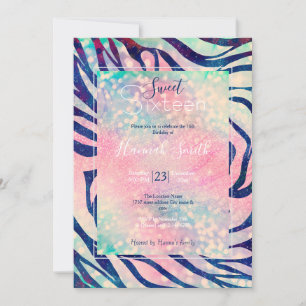 Glamoureuze Holografische Glitter Blauwe Zebra Str Kaart