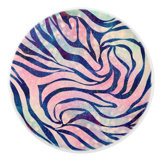 Glamoureuze Holografische Glitter Blauwe Zebra Str Keramische Knop (Voorkant)