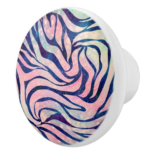 Glamoureuze Holografische Glitter Blauwe Zebra Str Keramische Knop (Rechts)